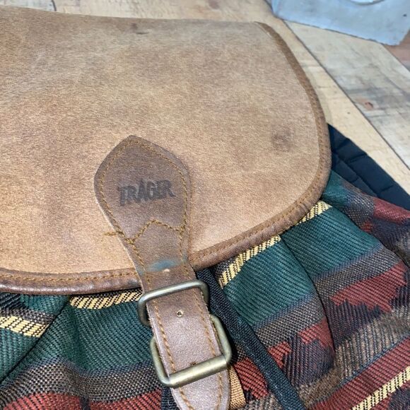 Vintage Trager Aztec Southwest Leather Multi Fabric Flap Cover Backpack … - Picture 12 of 12